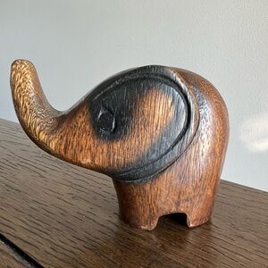 Vintage Hand Carved Wooden Elephant Statue Figurine Solid Wood